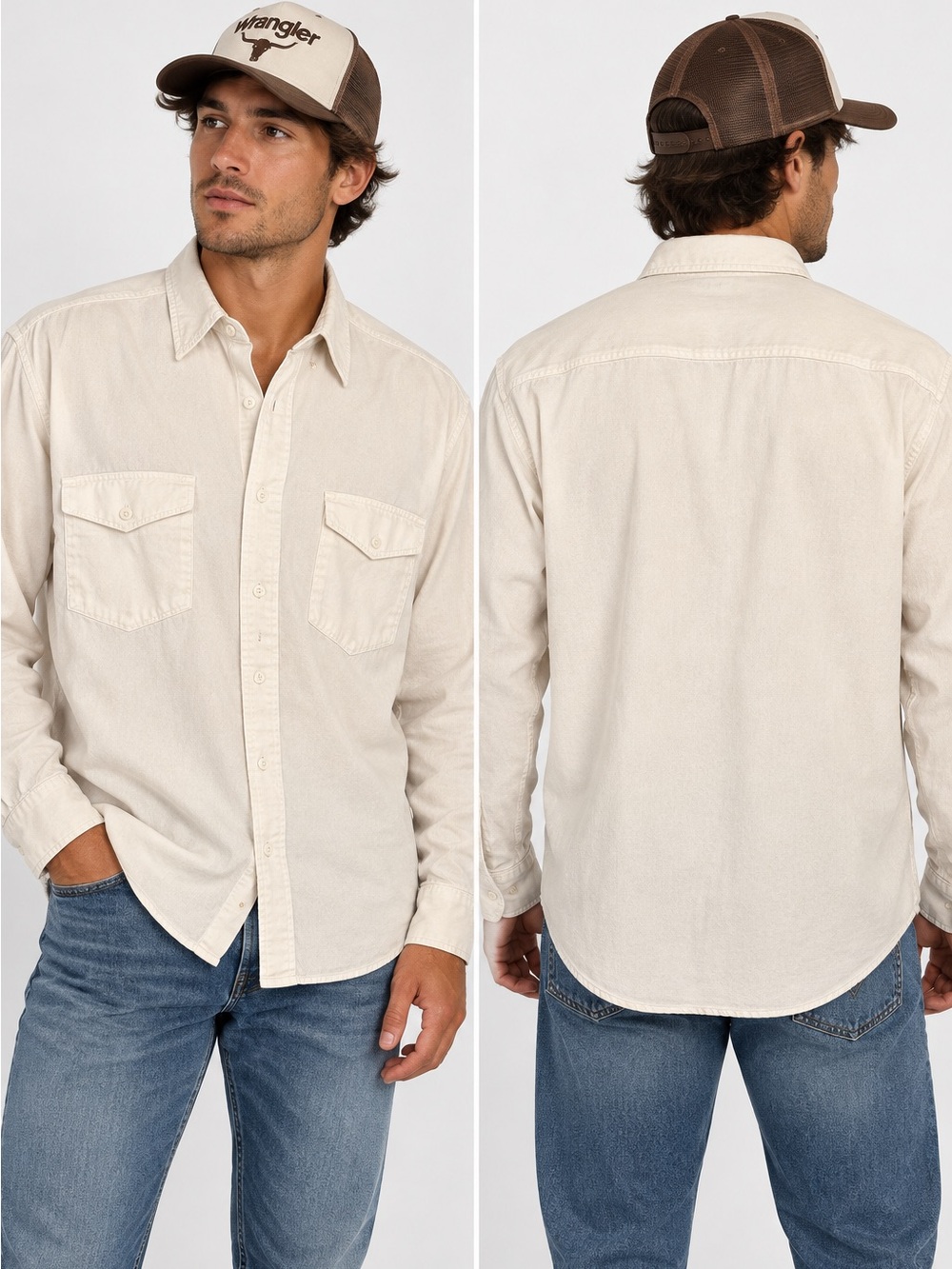 Wrangler Western Shirt Men’s 16x35 White Long Sleeve Button Up 100% Cotton